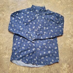 Vintage Woolrich Button Down Shirt Mens Large L Blue Long Sleeve Graphic Print